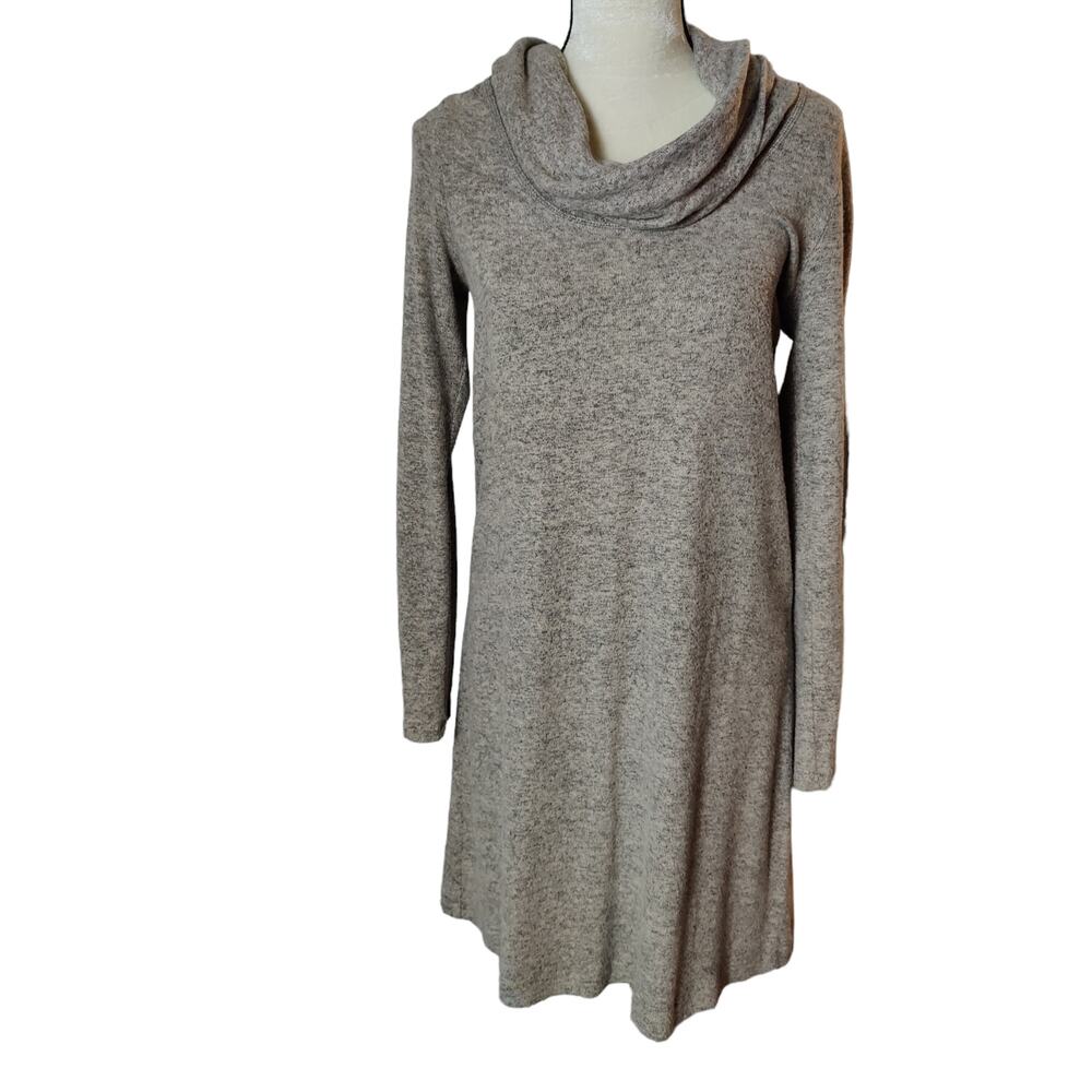 Anthropologie Saturday Sunday Sz M Soft Grey Stretchy Sweater Dress Cowl Neck